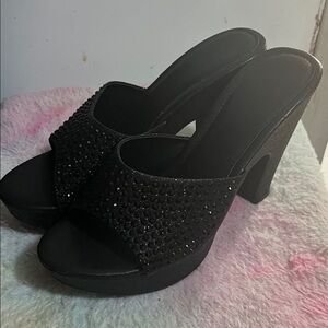 SHEIN Black Rhinestone Mules